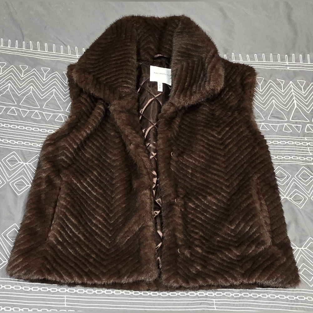 Avec Les Filles Brown Faux Fur Vest Size XS